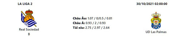 Tỷ lệ Sociedad B vs Las Palmas